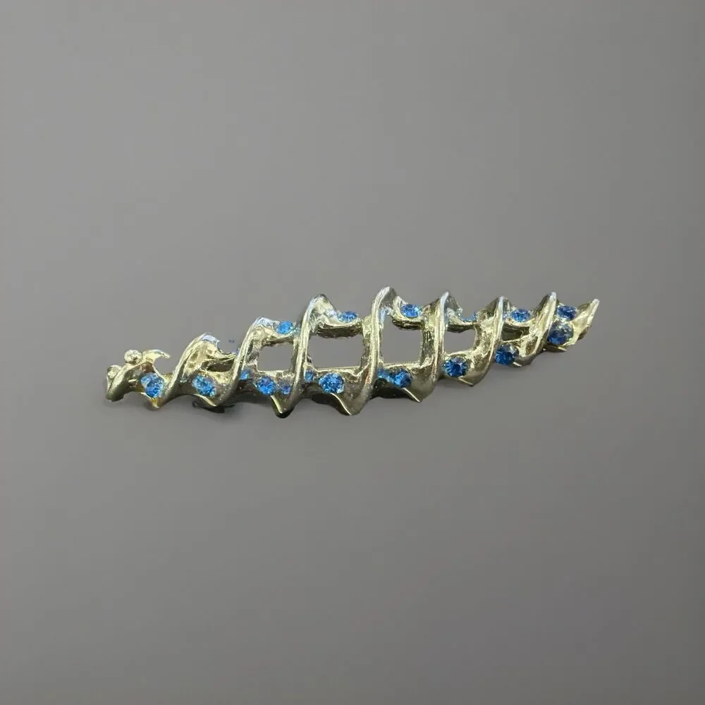 Vintage Silver Tone Spiral/Screw Brooch Pin Brilliant Blue Rhinestones Costume